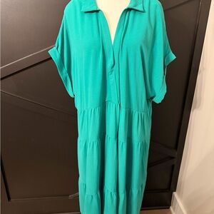 Women's Teal Tiered V-Neck Maxi Dress
